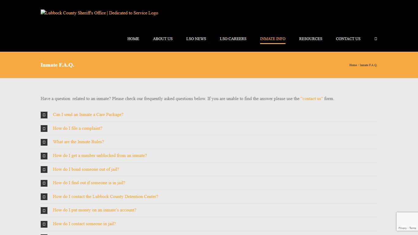 Inmate F.A.Q. – Lubbock County Sheriff's Office | Dedicated to Service